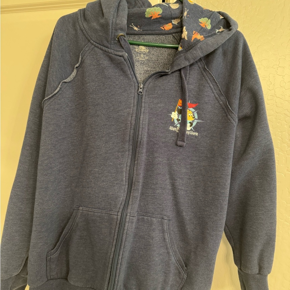 DisneyWorld blue Zip-Up Hoodie with Colorful Character Lining